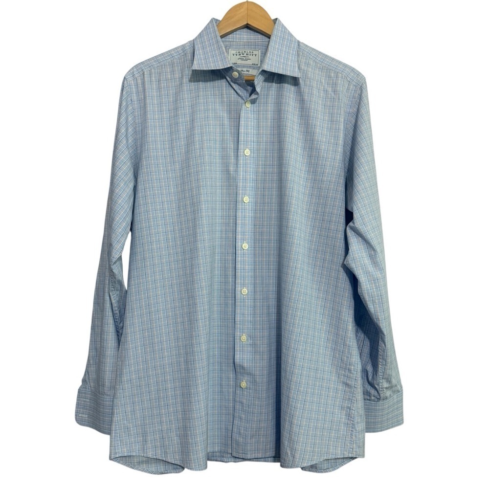 Charles Tyrwhitt Jermyn Street London Blue Plaid Button Down Dress Shirt 16.5/36